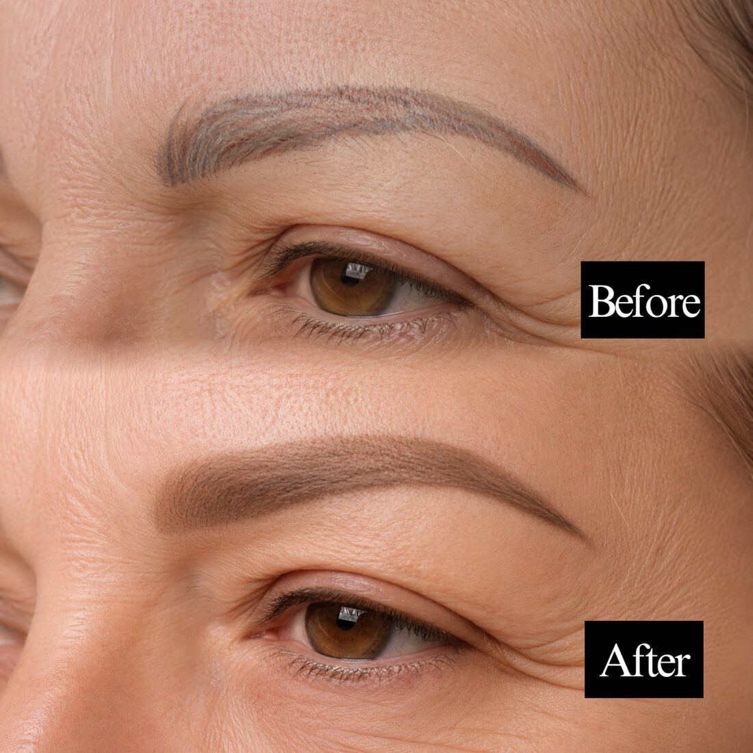 Before and after powder brow correction — Kiss Kreations Tempe AZ