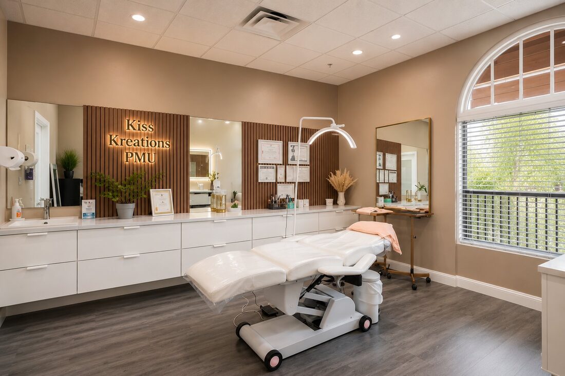 Kiss Kreations PMU studio interior — Tempe AZ — clean professional permanent makeup space