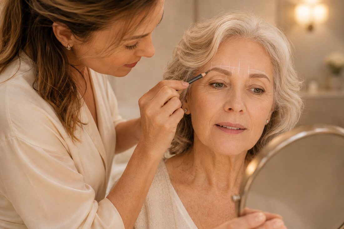 Brow mapping consultation for mature skin client — Kiss Kreations Tempe AZ